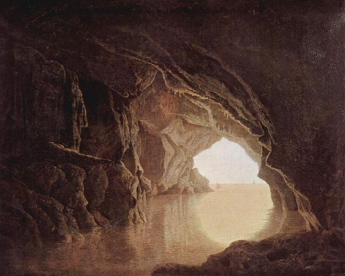 Joseph wright of derby Cave at evening, by Joseph Wright,